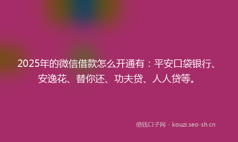 2025年的微信借款怎么开通有：平安口袋银行、安逸花、替你还、功夫贷、人人贷等。