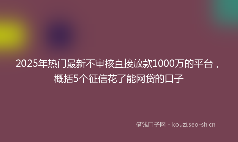 2025年热门最新不审核直接放款1000万的平台，概括5个征信花了能网贷的口子