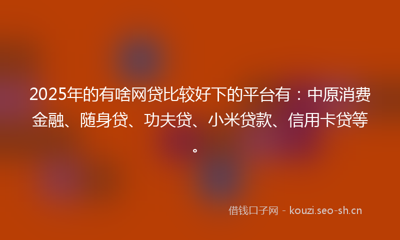 2025年的有啥网贷比较好下的平台有：中原消费金融、随身贷、功夫贷、小米贷款、信用卡贷等。
