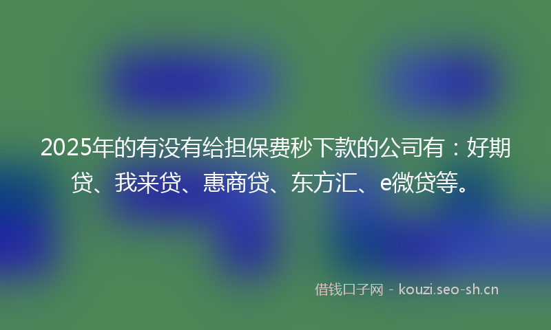 2025年的有没有给担保费秒下款的公司有：好期贷、我来贷、惠商贷、东方汇、e微贷等。
