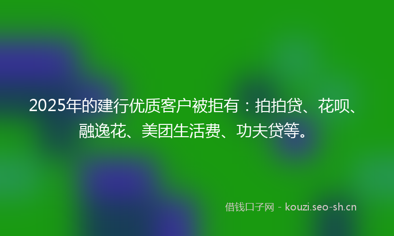 2025年的建行优质客户被拒有：拍拍贷、花呗、融逸花、美团生活费、功夫贷等。