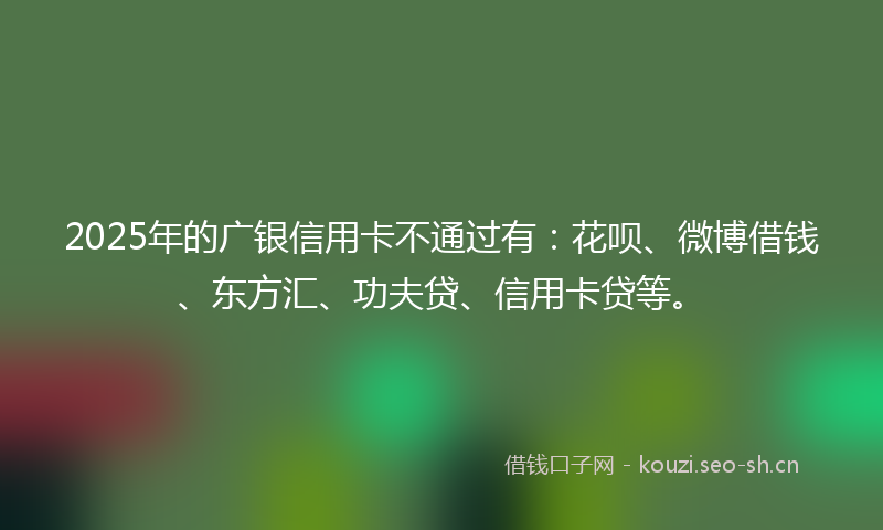2025年的广银信用卡不通过有：花呗、微博借钱、东方汇、功夫贷、信用卡贷等。