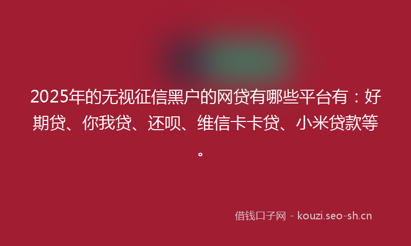 2025年的无视征信黑户的网贷有哪些平台有：好期贷、你我贷、还呗、维信卡卡贷、小米贷款等。