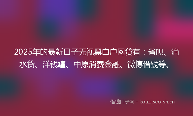 2025年的最新口子无视黑白户网贷有：省呗、滴水贷、洋钱罐、中原消费金融、微博借钱等。