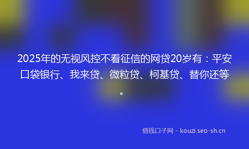 2025年的无视风控不看征信的网贷20岁有：平安口袋银行、我来贷、微粒贷、柯基贷、替你还等。