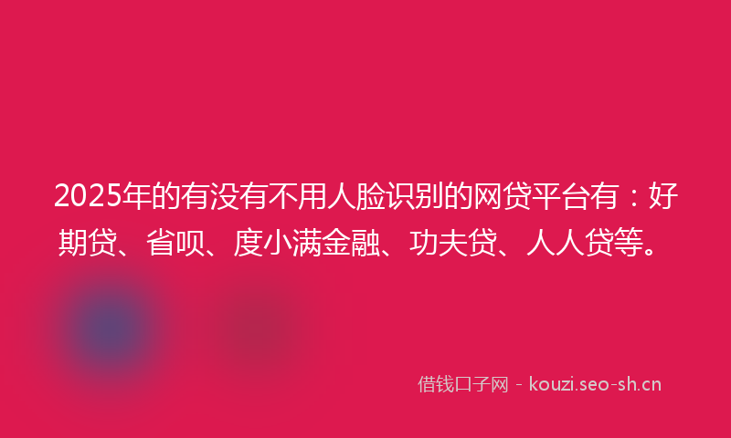 2025年的有没有不用人脸识别的网贷平台有：好期贷、省呗、度小满金融、功夫贷、人人贷等。