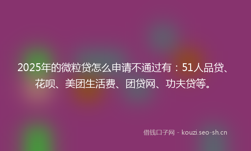 2025年的微粒贷怎么申请不通过有：51人品贷、花呗、美团生活费、团贷网、功夫贷等。