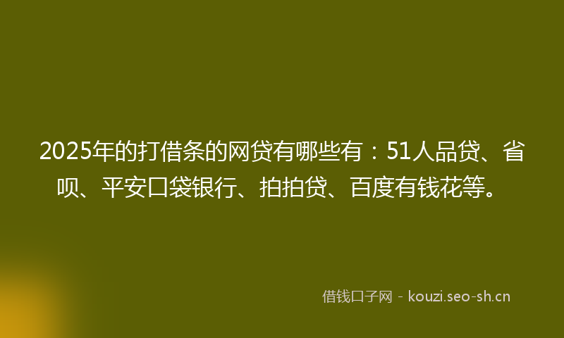 2025年的打借条的网贷有哪些有：51人品贷、省呗、平安口袋银行、拍拍贷、百度有钱花等。