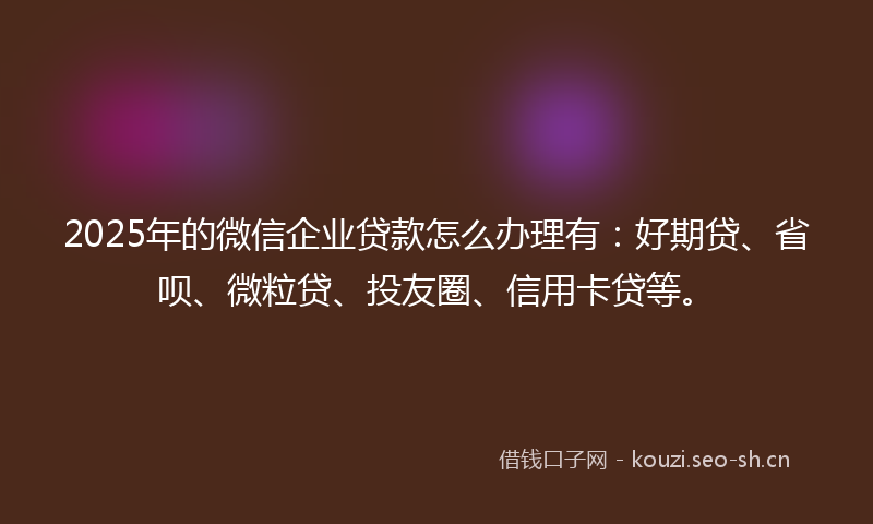 2025年的微信企业贷款怎么办理有:好期贷、省呗、微粒贷、投友圈、信用卡贷等。