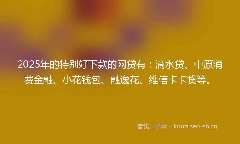 2025年的特别好下款的网贷有：滴水贷、中原消费金融、小花钱包、融逸花、维信卡卡贷等。