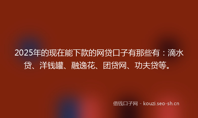 2025年的现在能下款的网贷口子有那些有：滴水贷、洋钱罐、融逸花、团贷网、功夫贷等。