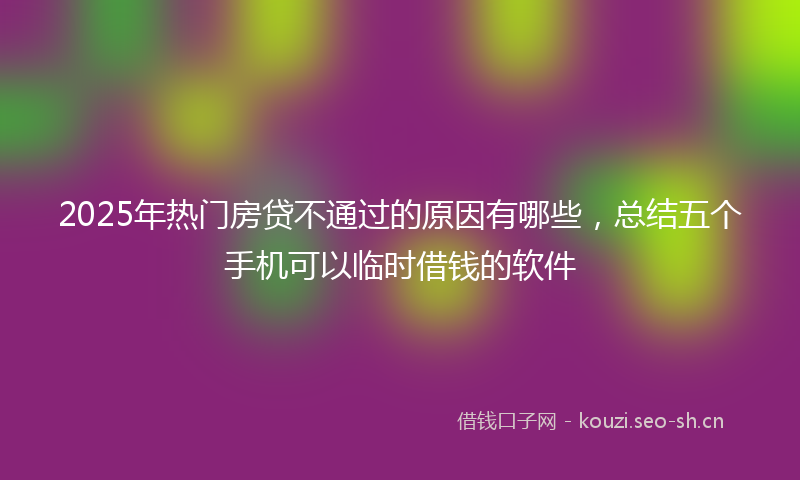 2025年热门房贷不通过的原因有哪些，总结五个手机可以临时借钱的软件