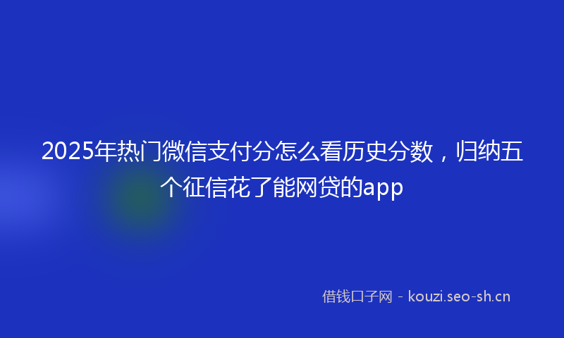 2025年热门微信支付分怎么看历史分数，归纳五个征信花了能网贷的app