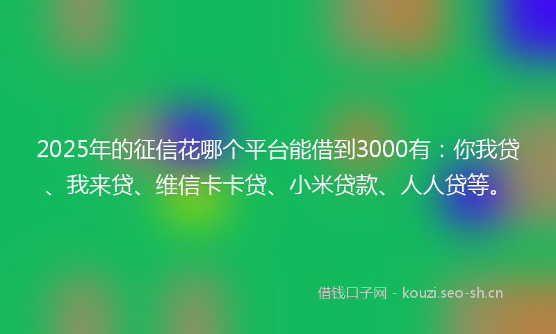 2025年的征信花哪个平台能借到3000有：你我贷、我来贷、维信卡卡贷、小米贷款、人人贷等。