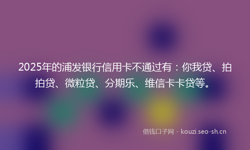 2025年的浦发银行信用卡不通过有：你我贷、拍拍贷、微粒贷、分期乐、维信卡卡贷等。