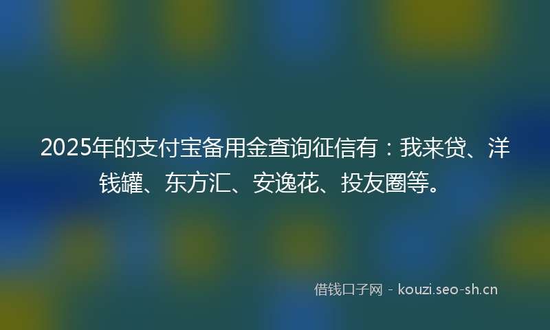 2025年的支付宝备用金查询征信有：我来贷、洋钱罐、东方汇、安逸花、投友圈等。