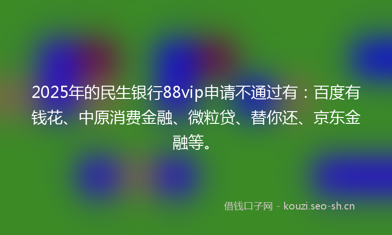 2025年的民生银行88vip申请不通过有：百度有钱花、中原消费金融、微粒贷、替你还、京东金融等。