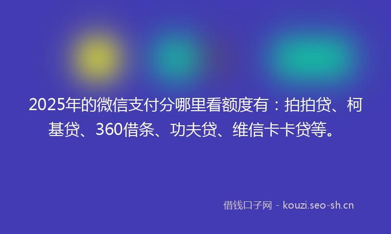 2025年的微信支付分哪里看额度有：拍拍贷、柯基贷、360借条、功夫贷、维信卡卡贷等。