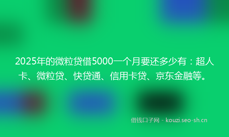 2025年的微粒贷借5000一个月要还多少有：超人卡、微粒贷、快贷通、信用卡贷、京东金融等。