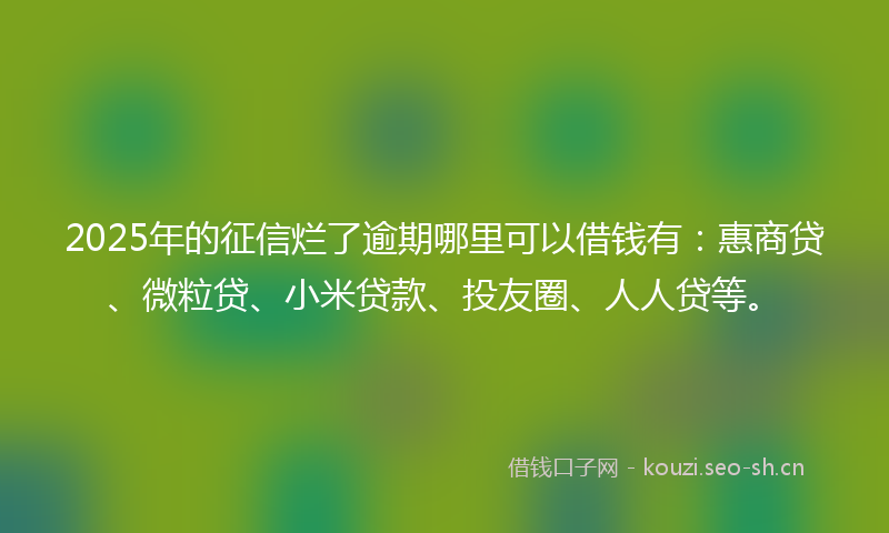 2025年的征信烂了逾期哪里可以借钱有：惠商贷、微粒贷、小米贷款、投友圈、人人贷等。