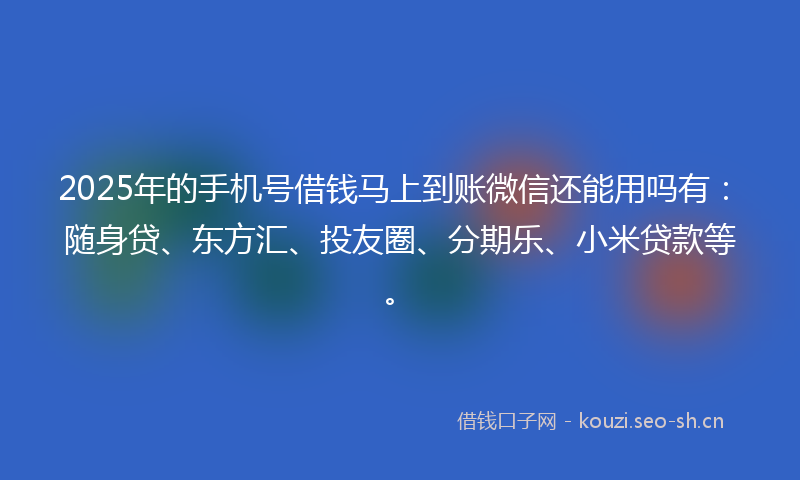 2025年的手机号借钱马上到账微信还能用吗有：随身贷、东方汇、投友圈、分期乐、小米贷款等。