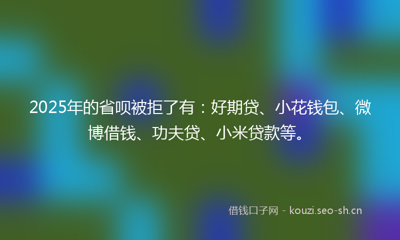 2025年的省呗被拒了有：好期贷、小花钱包、微博借钱、功夫贷、小米贷款等。