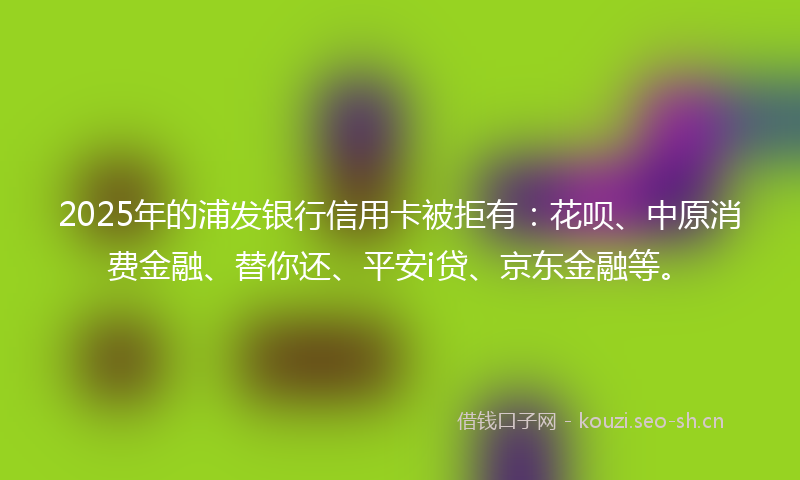 2025年的浦发银行信用卡被拒有：花呗、中原消费金融、替你还、平安i贷、京东金融等。