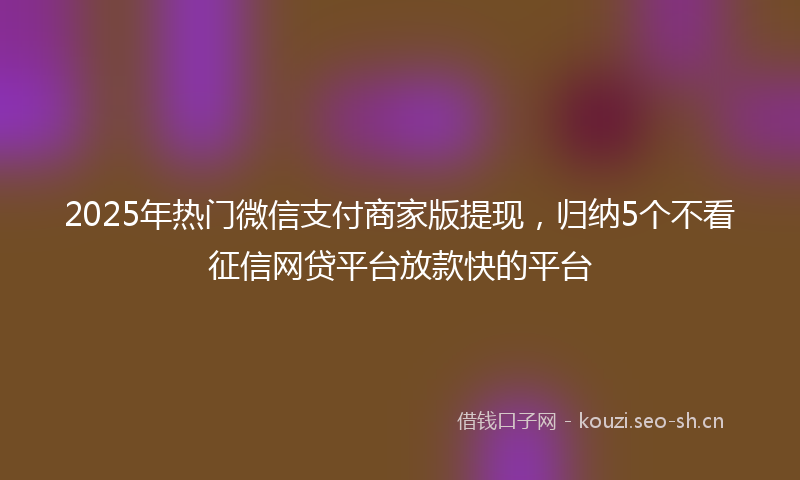 2025年热门微信支付商家版提现，归纳5个不看征信网贷平台放款快的平台