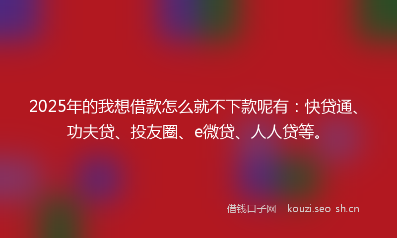 2025年的我想借款怎么就不下款呢有：快贷通、功夫贷、投友圈、e微贷、人人贷等。