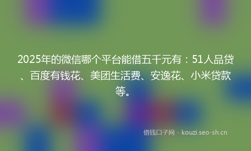 2025年的微信哪个平台能借五千元有:51人品贷、百度有钱花、美团生活费、安逸花、小米贷款等。