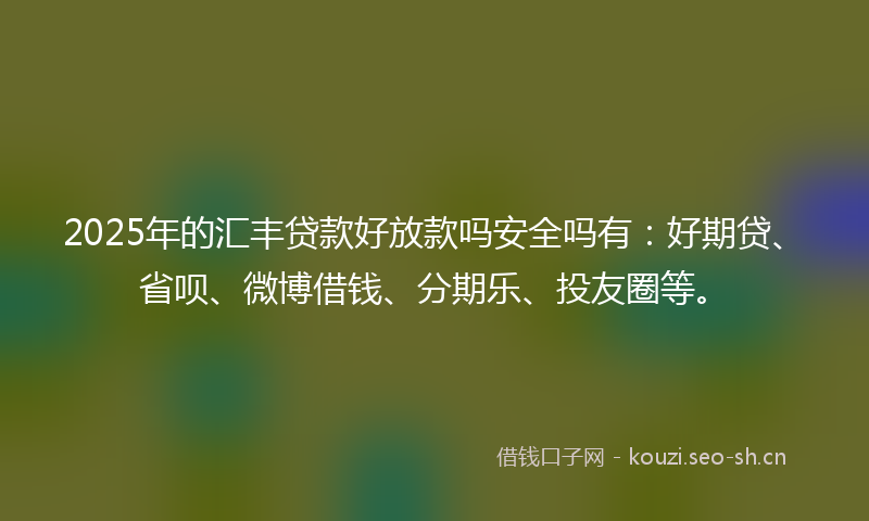 2025年的汇丰贷款好放款吗安全吗有：好期贷、省呗、微博借钱、分期乐、投友圈等。