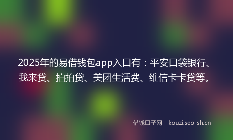 2025年的易借钱包app入口有：平安口袋银行、我来贷、拍拍贷、美团生活费、维信卡卡贷等。