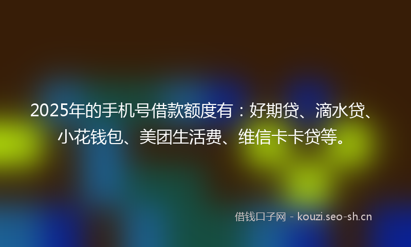2025年的手机号借款额度有：好期贷、滴水贷、小花钱包、美团生活费、维信卡卡贷等。