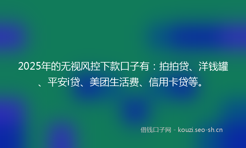 2025年的无视风控下款口子有：拍拍贷、洋钱罐、平安i贷、美团生活费、信用卡贷等。