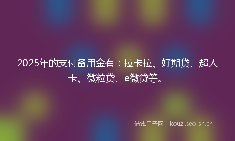 2025年的支付备用金有:拉卡拉、好期贷、超人卡、微粒贷、e微贷等。