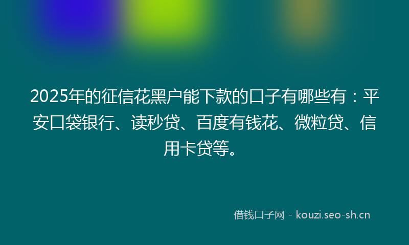 2025年的征信花黑户能下款的口子有哪些有：平安口袋银行、读秒贷、百度有钱花、微粒贷、信用卡贷等。