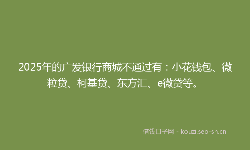 2025年的广发银行商城不通过有:小花钱包、微粒贷、柯基贷、东方汇、e微贷等。