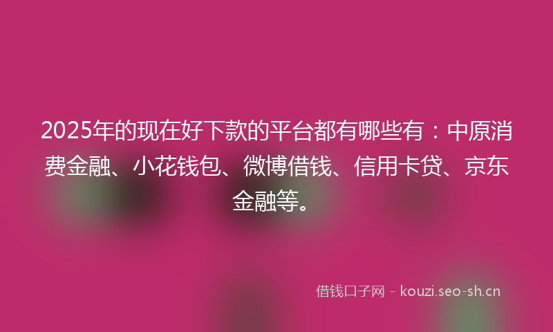 2025年的现在好下款的平台都有哪些有：中原消费金融、小花钱包、微博借钱、信用卡贷、京东金融等。