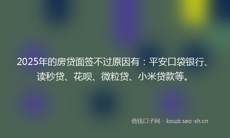 2025年的房贷面签不过原因有：平安口袋银行、读秒贷、花呗、微粒贷、小米贷款等。