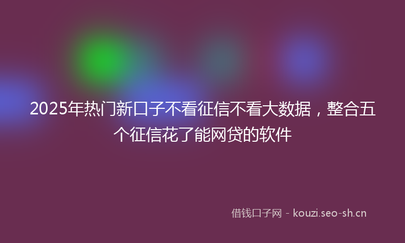 2025年热门新口子不看征信不看大数据，整合五个征信花了能网贷的软件