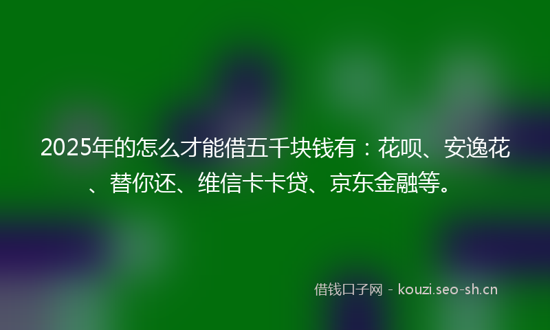 2025年的怎么才能借五千块钱有：花呗、安逸花、替你还、维信卡卡贷、京东金融等。