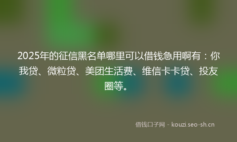 2025年的征信黑名单哪里可以借钱急用啊有：你我贷、微粒贷、美团生活费、维信卡卡贷、投友圈等。