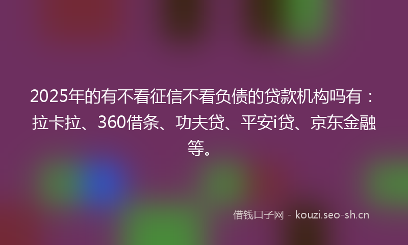 2025年的有不看征信不看负债的贷款机构吗有：拉卡拉、360借条、功夫贷、平安i贷、京东金融等。