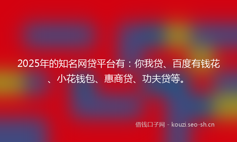 2025年的知名网贷平台有：你我贷、百度有钱花、小花钱包、惠商贷、功夫贷等。