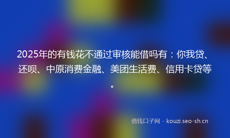 2025年的有钱花不通过审核能借吗有：你我贷、还呗、中原消费金融、美团生活费、信用卡贷等。