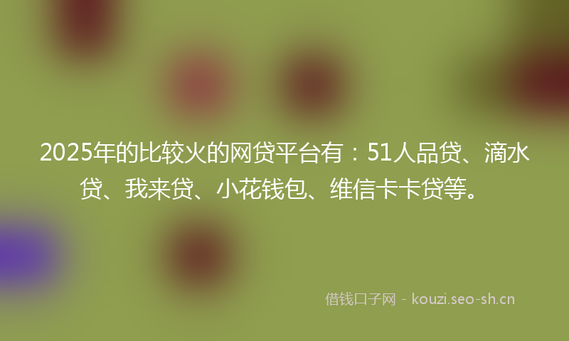 2025年的比较火的网贷平台有：51人品贷、滴水贷、我来贷、小花钱包、维信卡卡贷等。