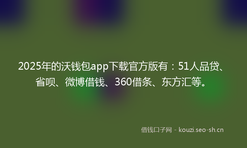 2025年的沃钱包app下载官方版有：51人品贷、省呗、微博借钱、360借条、东方汇等。