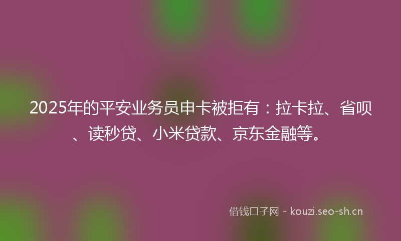 2025年的平安业务员申卡被拒有：拉卡拉、省呗、读秒贷、小米贷款、京东金融等。