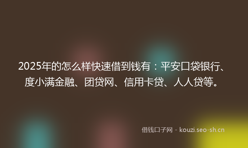 2025年的怎么样快速借到钱有：平安口袋银行、度小满金融、团贷网、信用卡贷、人人贷等。
