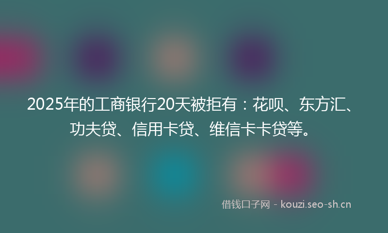 2025年的工商银行20天被拒有：花呗、东方汇、功夫贷、信用卡贷、维信卡卡贷等。